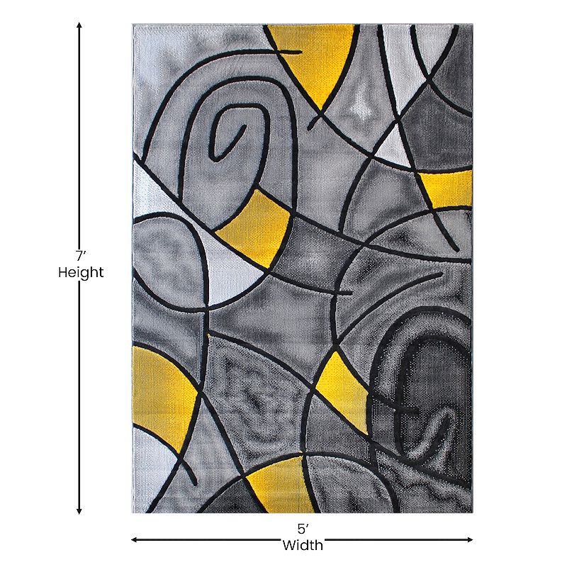 Masada Rugs Masada Rugs Trendz Collection 5'x7' Modern Contemporary Area Rug in Yellow， Gray and Black