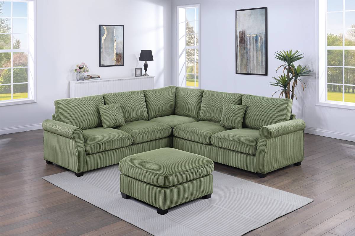 4-PC Corduroy Sectional Sofa with Ottoman F8819/F8820