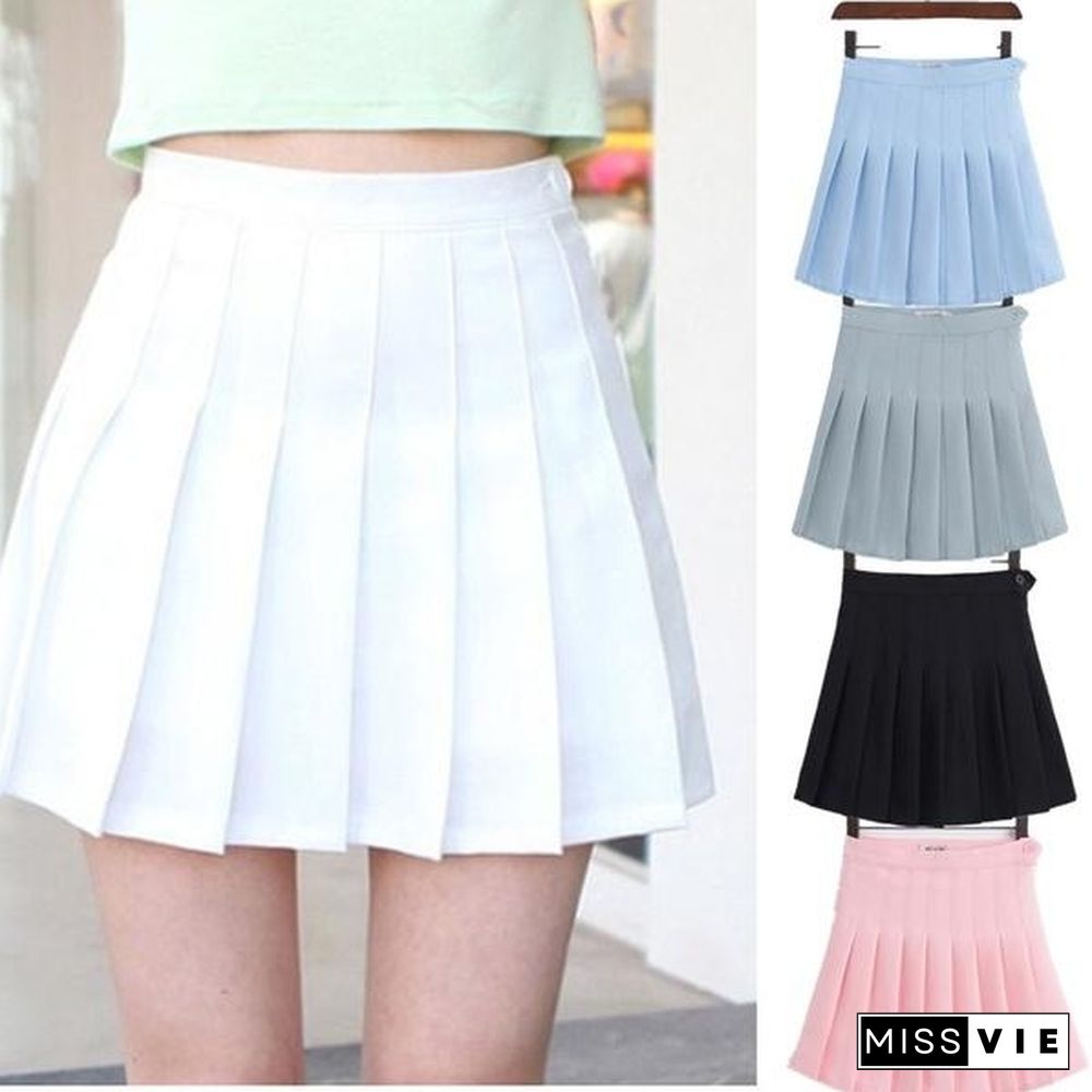 Women School Girls A-line Dress Summer Girls A Lattice Short Dress High Waist Pleated Tennis Skirt Uniform with Inner Shorts