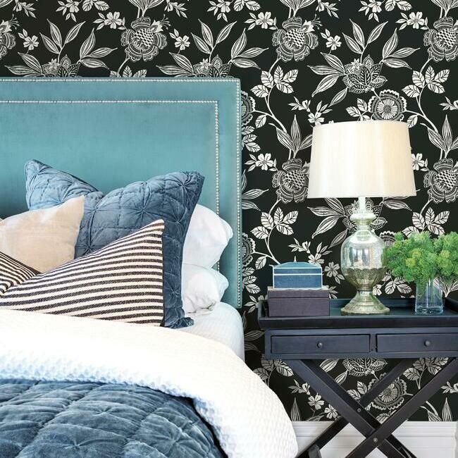 Wood Cut Jacobean Wallpaper in Black and White from the Silhouettes Collection