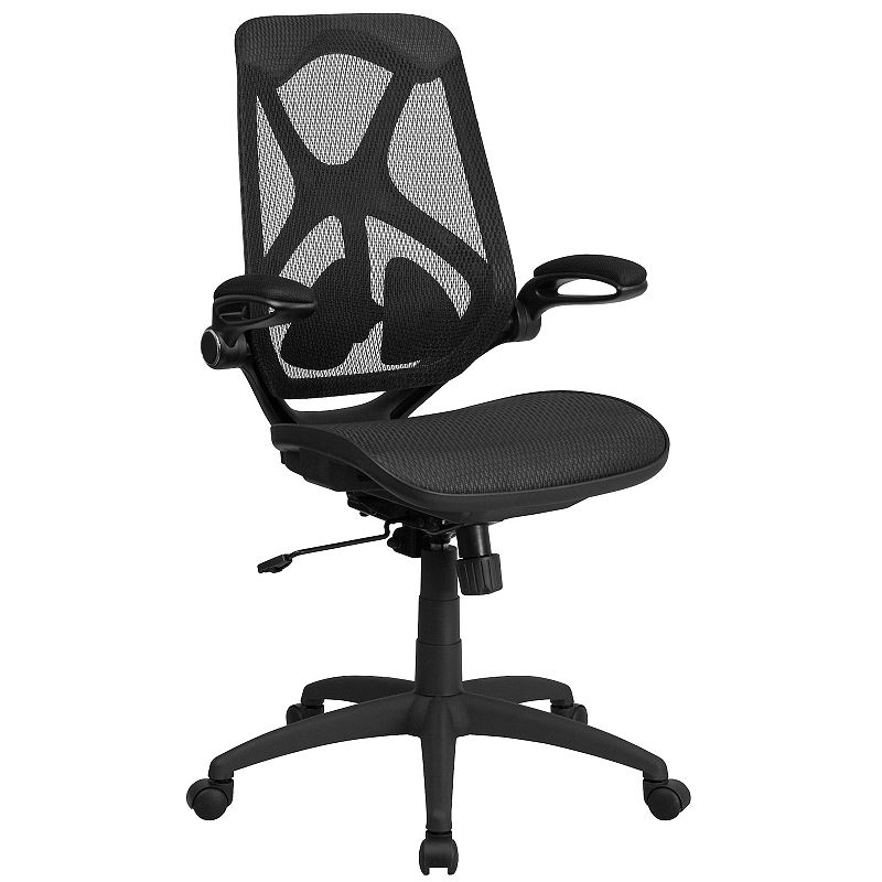 Emma and Oliver High Back Transparent Black Mesh 2-Paddle Ergonomic Office Chair with Arms