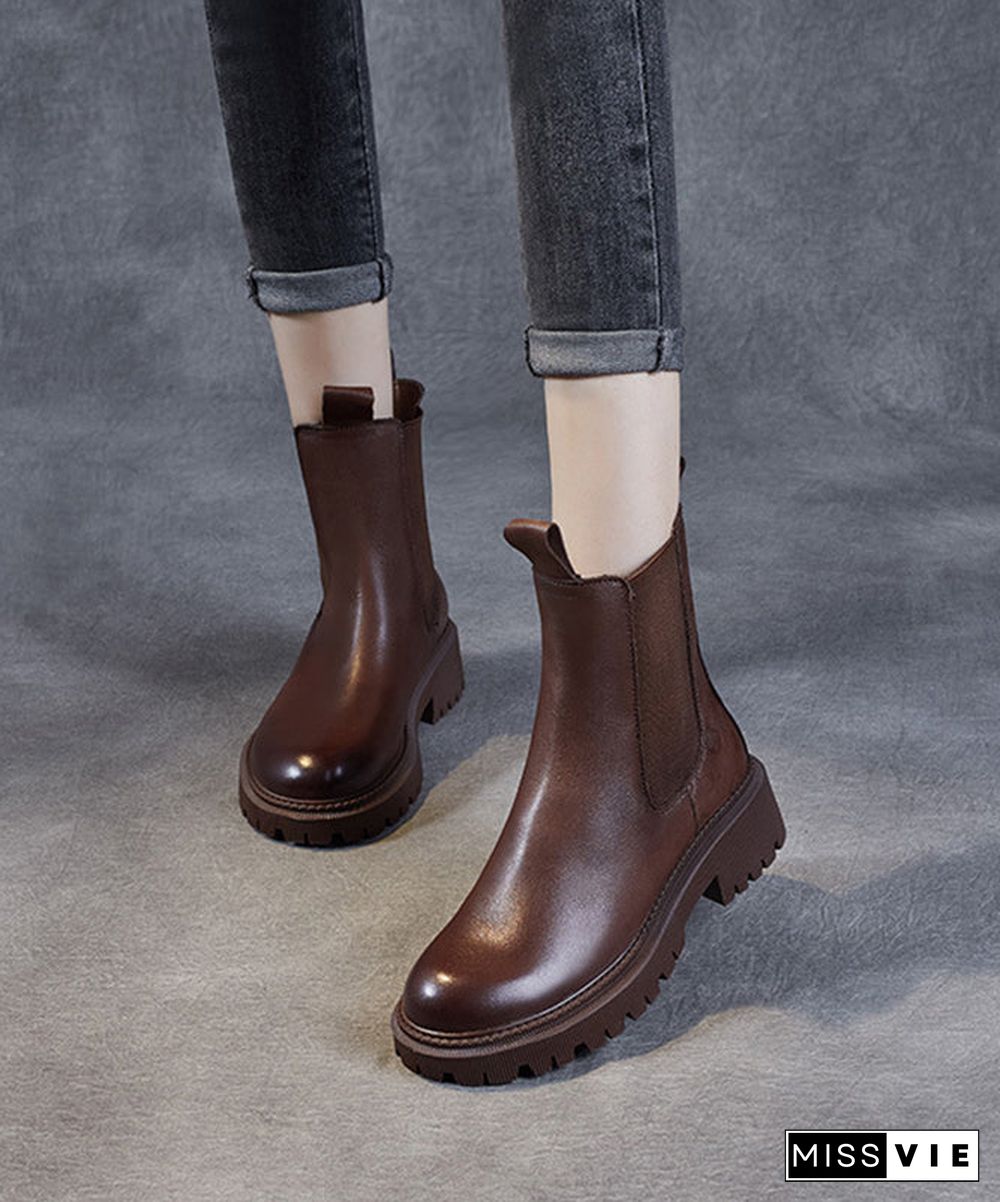 Brown Chunky Cowhide Leather Shelsea Boots