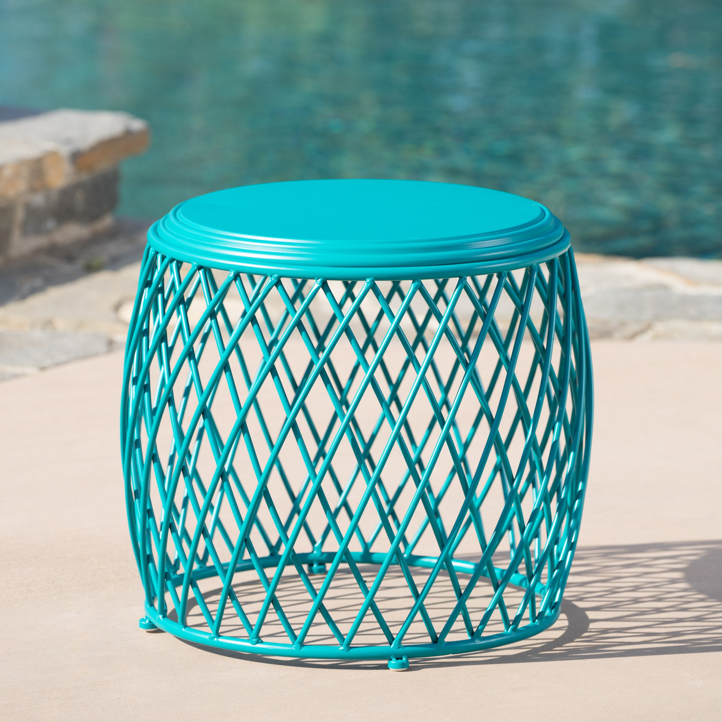 Jadien Outdoor 19 Inch Diameter Lattice Iron Side Table