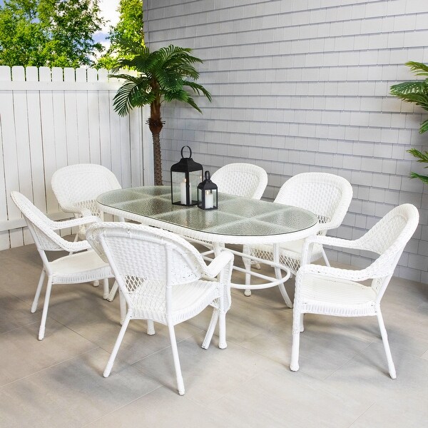 7Piece White Resin Wicker Outdoor Dining Set