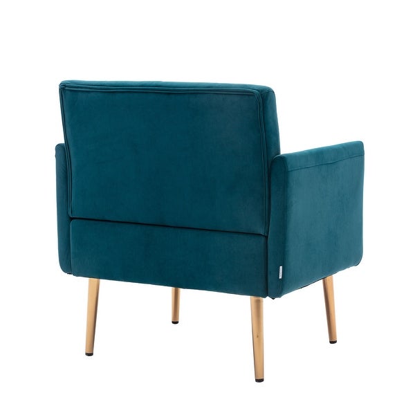 Modern Accent Leisure Chair with Tufted Cushion BackandSeat， Flared Arms and Tapered Rose Golden Legs