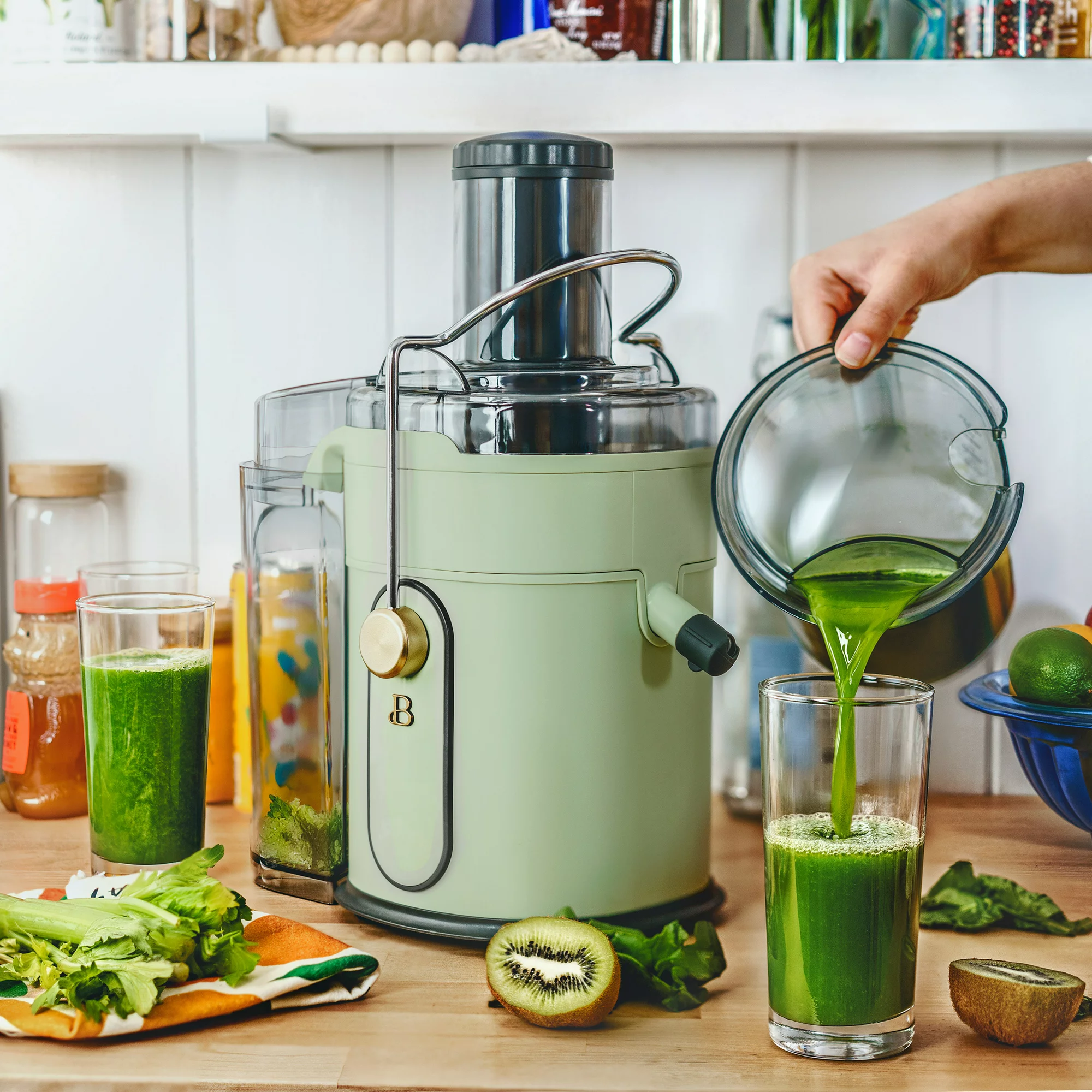 Beautiful 5-Speed Juice Extractor with Touch Activated Display， Sage Green， by Drew Barrymore