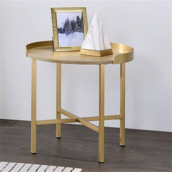 End Table Wooden Coffee Table Round Table Top Oak Table Gold Finish