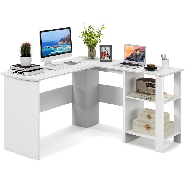 Costway L shaped Corner Computer Desk Home Office Writing Workstation With Storage Shelves