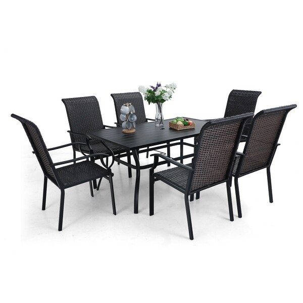 MAISON ARTS Outdoor 7piece Metal and Faux Rattan Dining Set