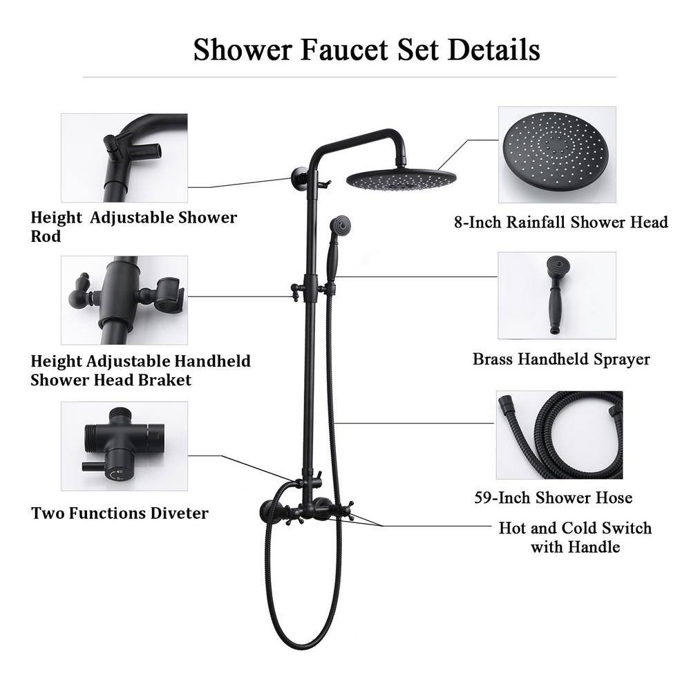 PROOX 2-Spray Round High-Pressure Wall Bar Shower Kit with Hand Shower in Matte Black PRAE383-MB