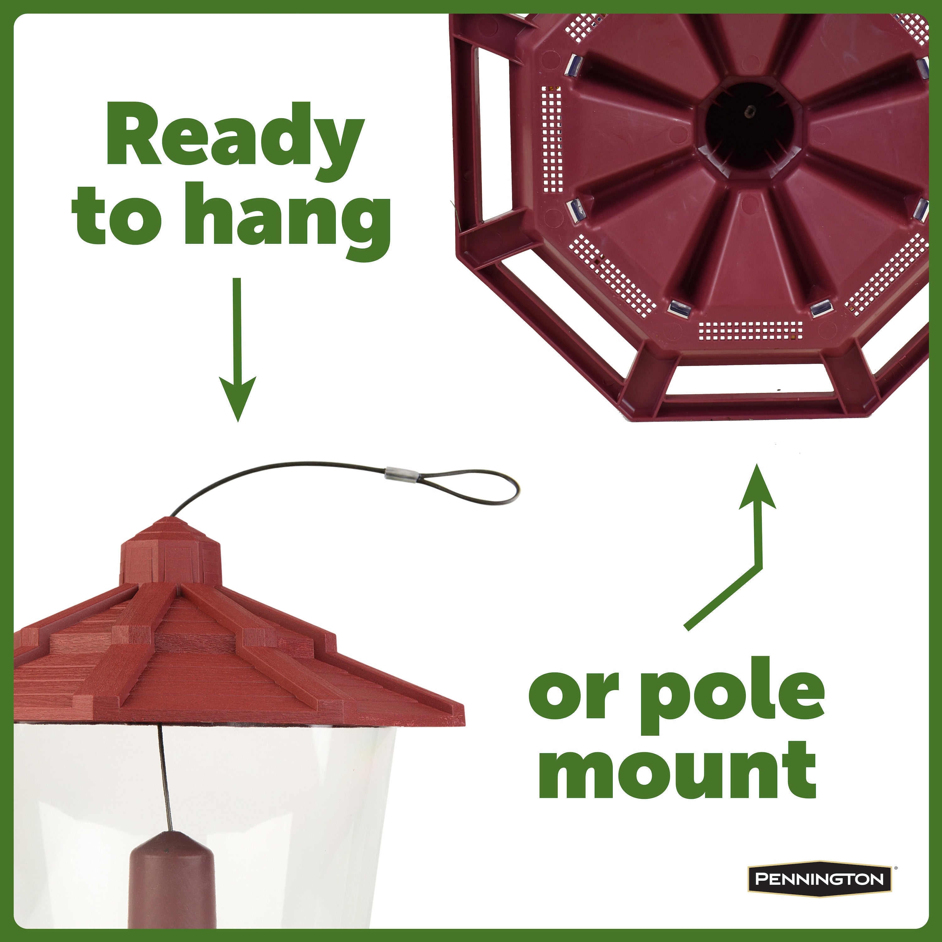 Pennington Red Resin Ecozebo Wild Bird Hopper Feeder， 7 lb. Capacity， 2 Pack