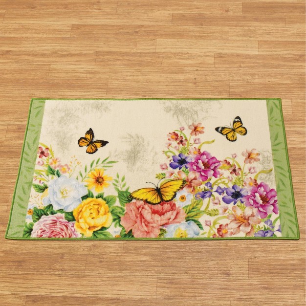 Collections Etc Beautiful Butterfly And Colorful Floral Accent Rug