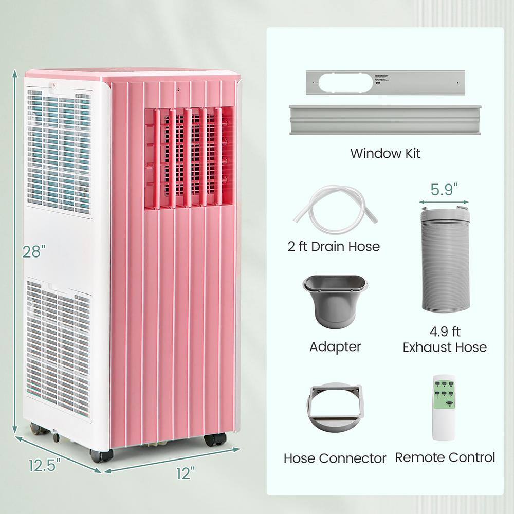 Gymax Portable Air Conditioner 10000 BTU ASHRAE 3-in-1 AC Unit with Humidifier and Sleep Mode Pink GYM11473