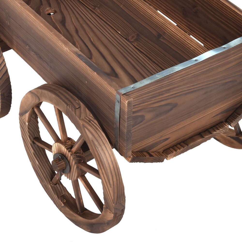 Wood Wagon Planter Pot Stand with Wheels   47.2\