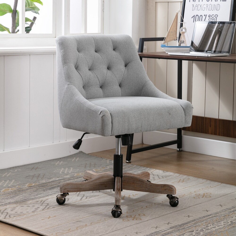 Linen Rotate Office Chair Adjustable Accent Chair with Lumbar Support