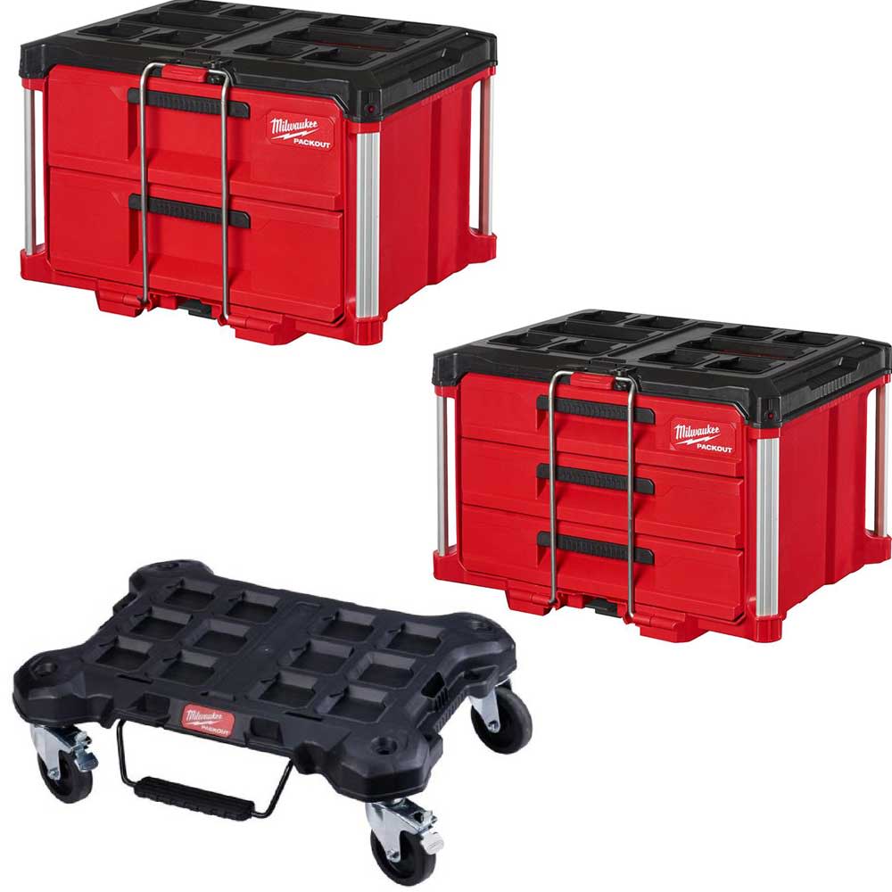 Milwaukee PACKOUT Drawers Tool Box Dolly Bundle ;