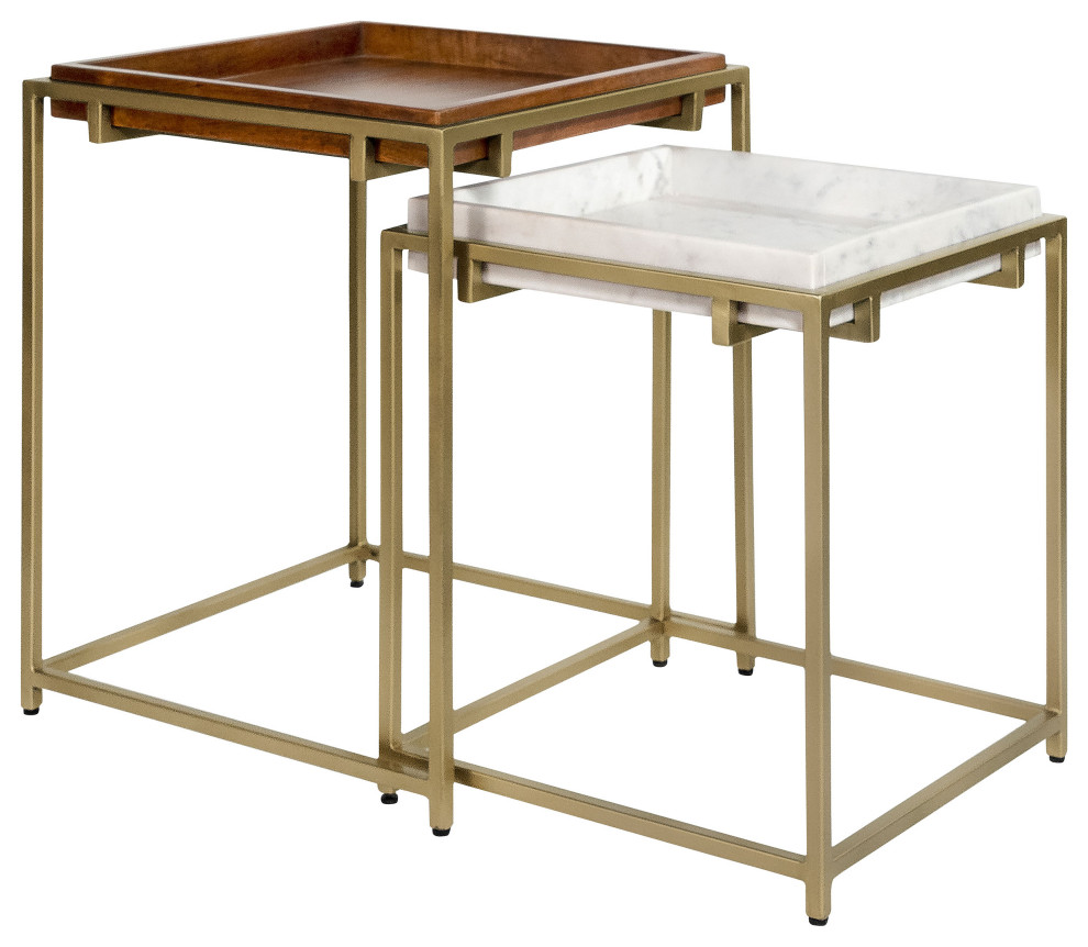 Bolden 2 Piece Square Nesting Table With Recessed Top Gold   Modern   Coffee Table Sets   by Modon  Houzz