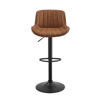 Art Leon Modern 33.10 in. Height Cognac Faux Leather Swivel Adjustable Height Low Back Bar Stools with Metal Frame (Set of 2) BS006-1