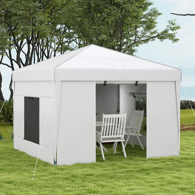 Outsunny 9 7 x27 X 9 7 x27 Pop Up Canopy With Sidewalls Portable Canopy Tent With 2 Mesh Windows Reflective Strips Carry Bag