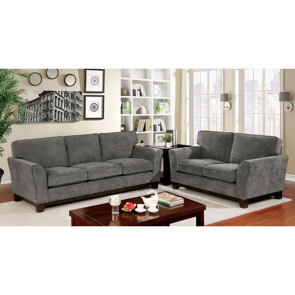 Lifou Contemporary Grey Chenille 2 Piece Living Room Set by Furniture of America