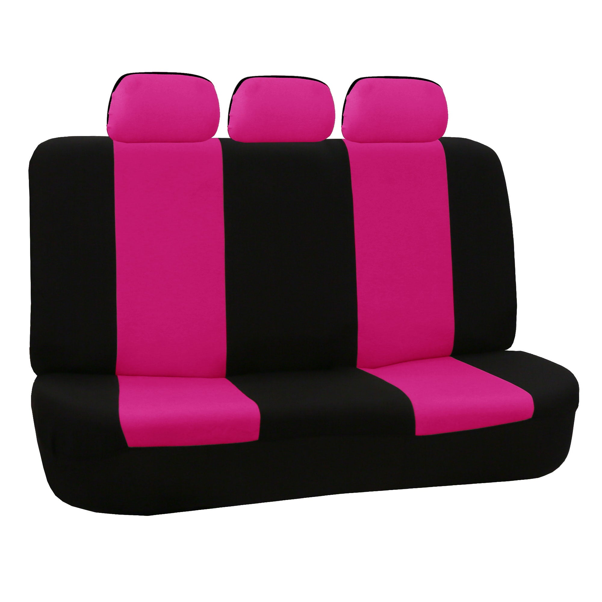 FH Group Universal Flat Cloth Fabric 5 Headrests Full Set Car Seat Cover， Pink and Black