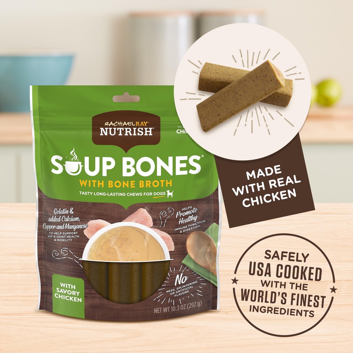 Rachael Ray Nutrish Soup Bones with Bone Broth Savory Chicken Dog Treats， 9 count