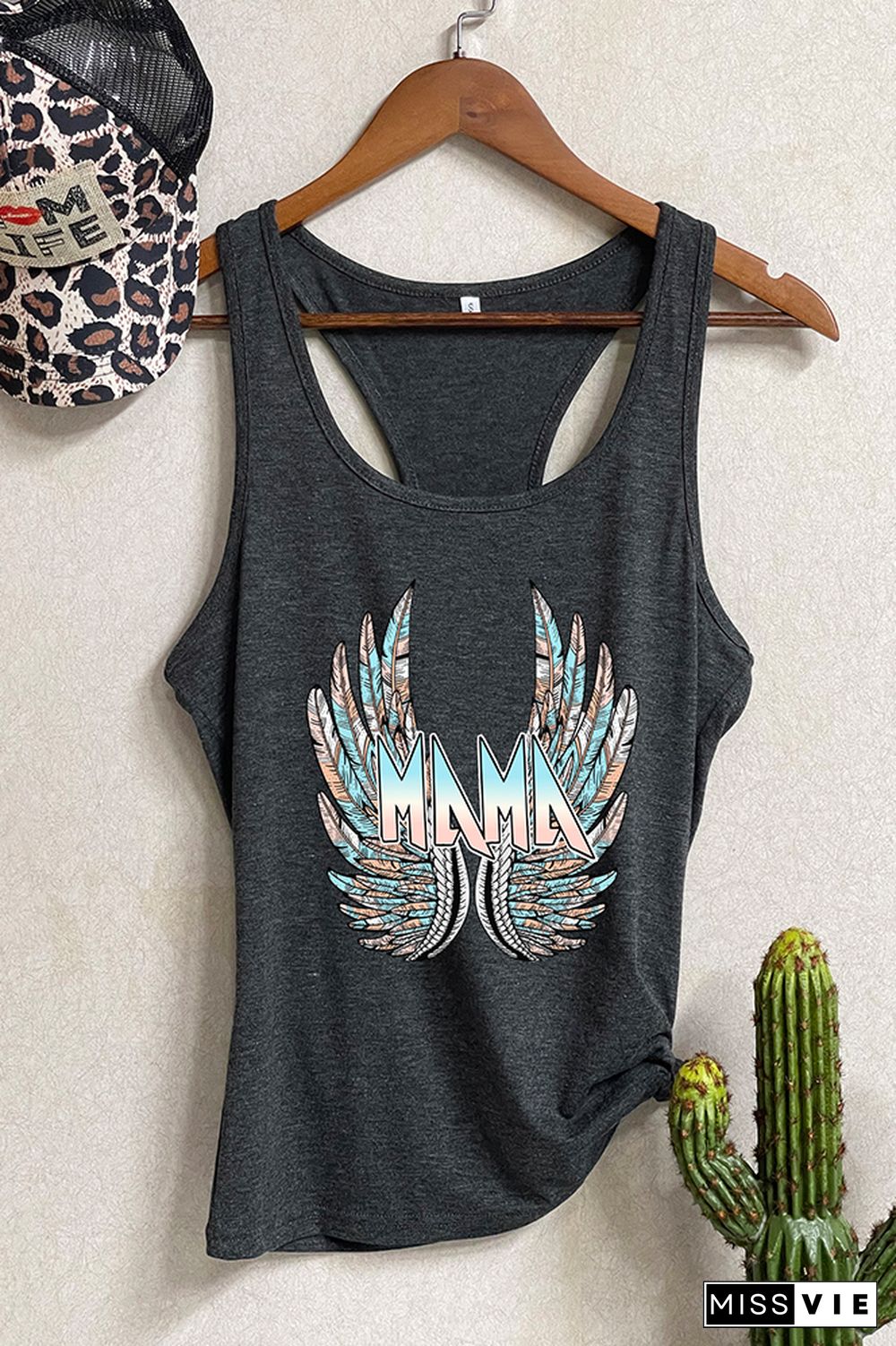 MAMA with Wings Printed Sleeveless Tank Top Wholesale