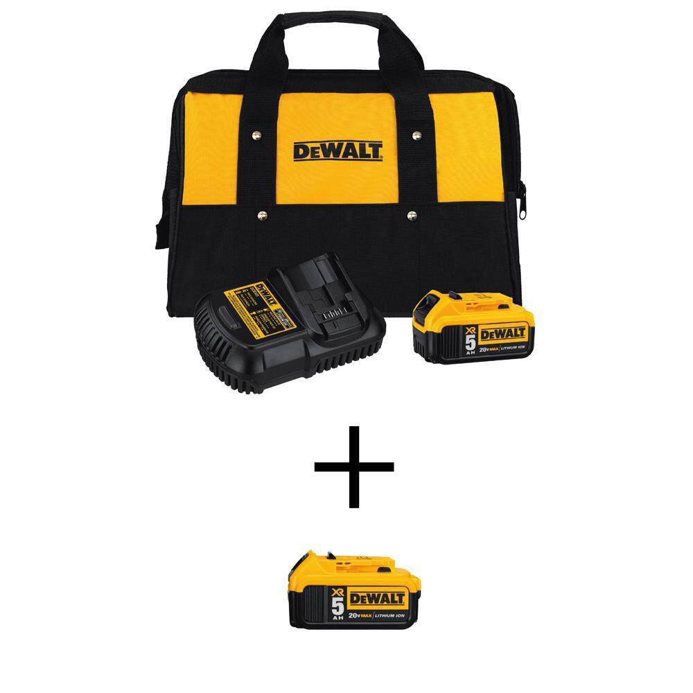 DW 20V MAX XR Premium Lithium-Ion 5.0Ah Battery (2-Pack) Charger and Kit Bag DCB205CKWDCB205