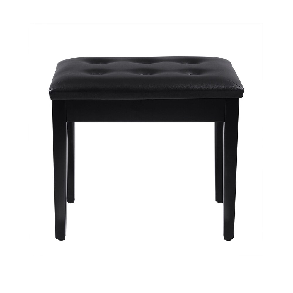 Padded Wooden Piano Bench with Music Storage   Black   21.6\