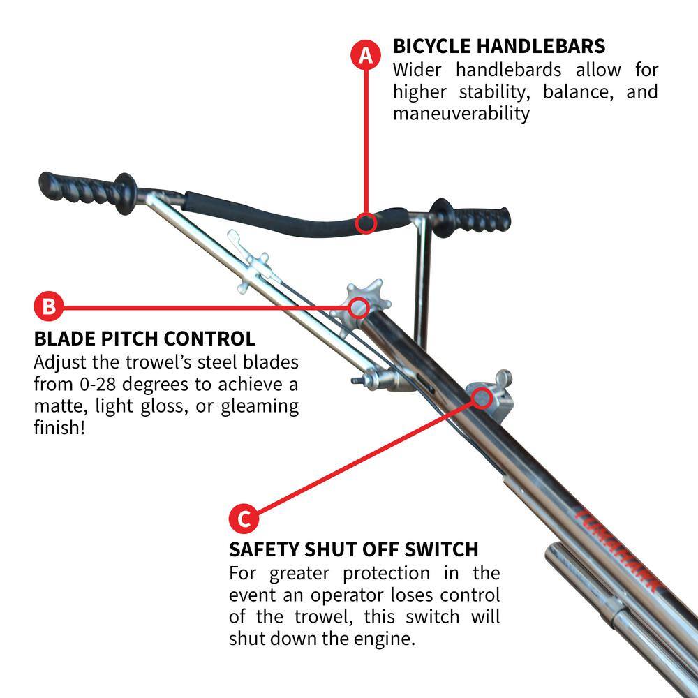 Tomahawk Power TOMAHAWK 46 in. Concrete Finishing Power Trowel 8.5 HP Honda Engine Combo Blades Float Pan Rubber Handle TPT46H-270