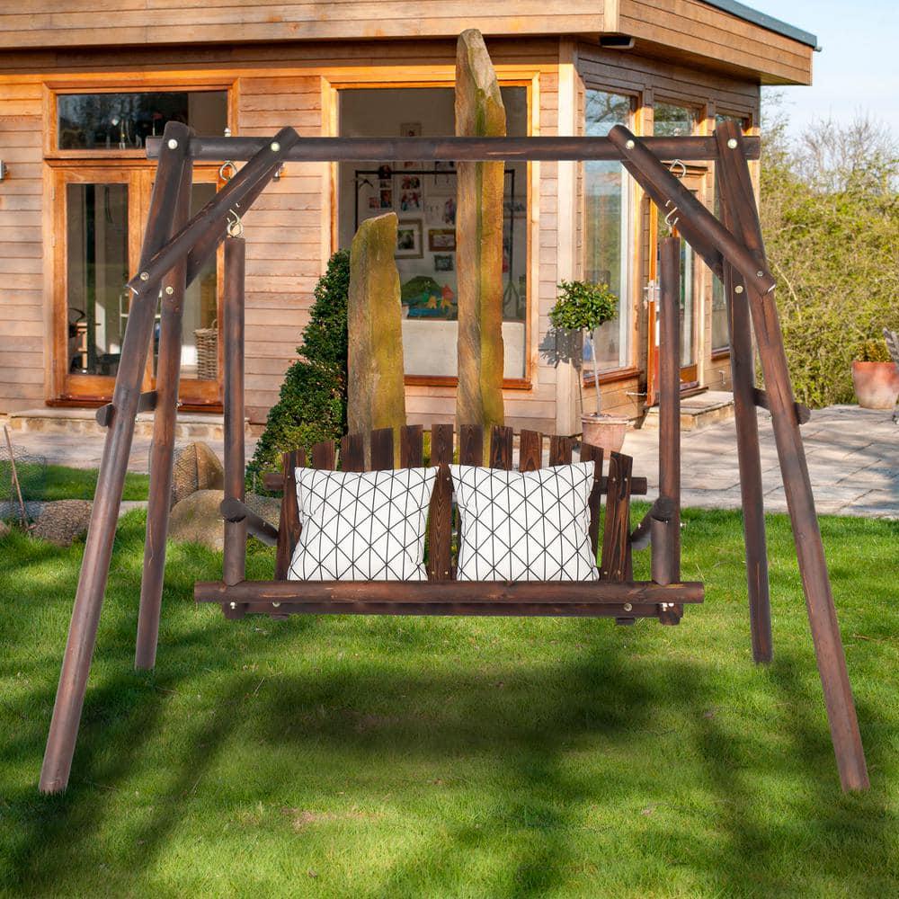 Karl home 78 in 2Person Carbonized Wood Patio Swing with Stand