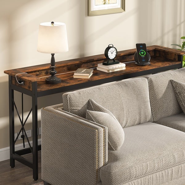 Console Table with Outlets and USB Ports， 71 inch Long Sofa Table Behind Couch