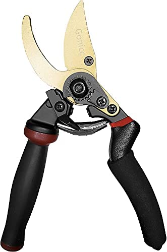 gonicc 8.5" Professional Rotating Bypass Titanium Coated Pruning Shears(GPPS-1014), Secateurs, Scissors, Pruners with Heavy Duty SK5 Blade. Soft Cushion Grip Handle for Everyone.