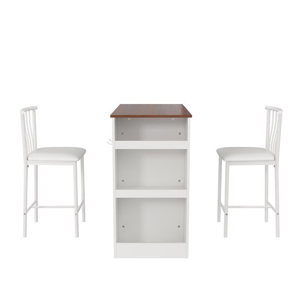 3-Piece Counter Height Dining Set with Storage， White