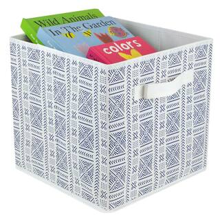 Home Basics 10.5 in. H x 10.5 in. W x 10.5 in. D Blue Fabric Cube Storage Bin HDC51552