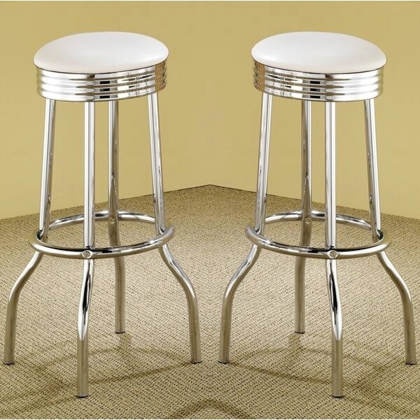 Nostalgic Retro Chrome White Swivel Bar Stools (Set of 2)