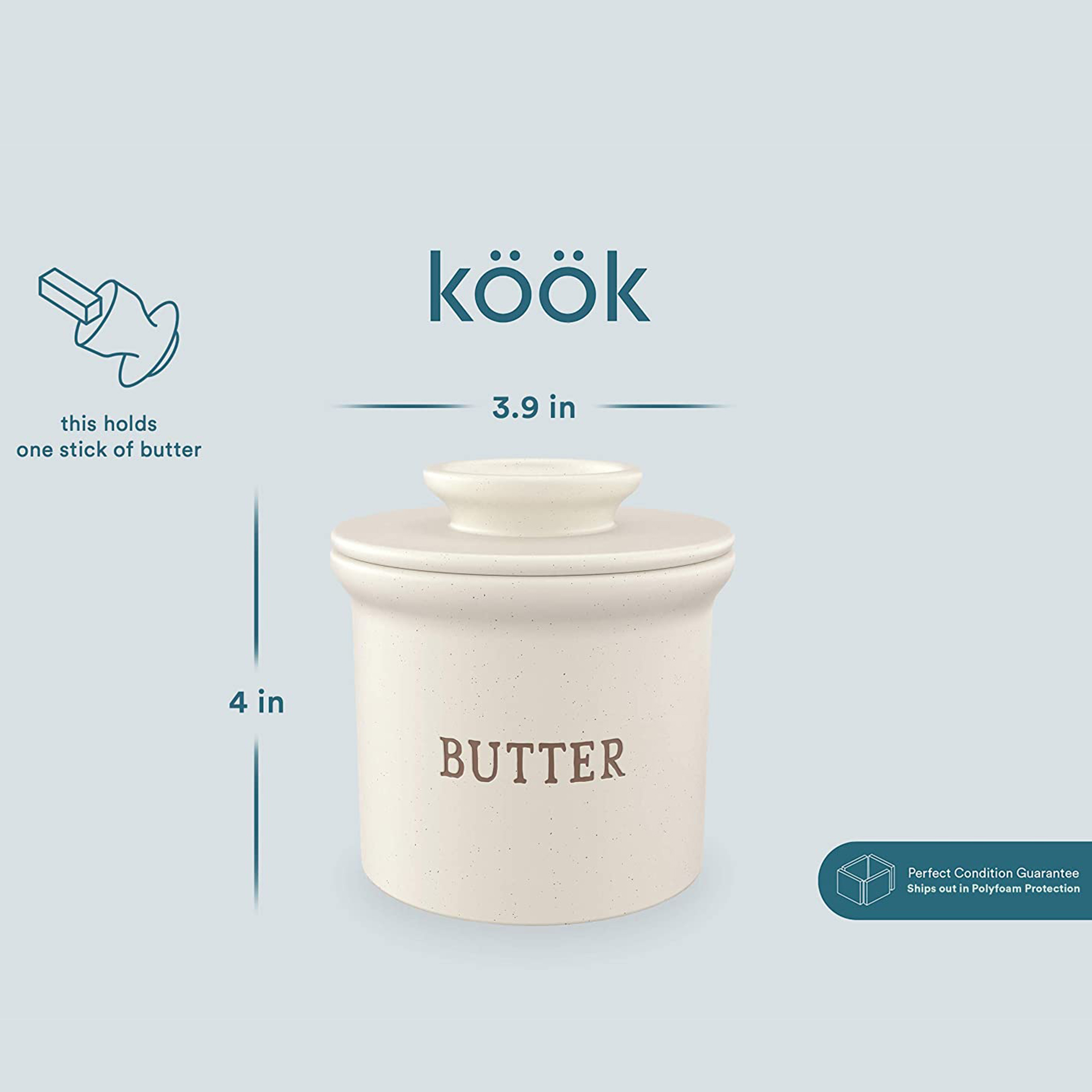 Kook Butter Bell Crock Speckled White Butter Dish with Lid Kitchen Accessories