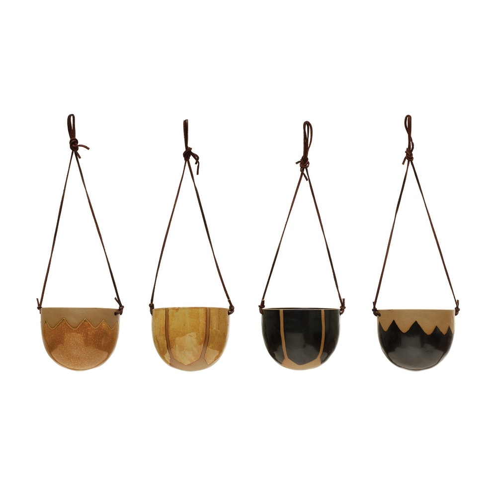 Hanging Pots with Linear Designs and Glazed Finish