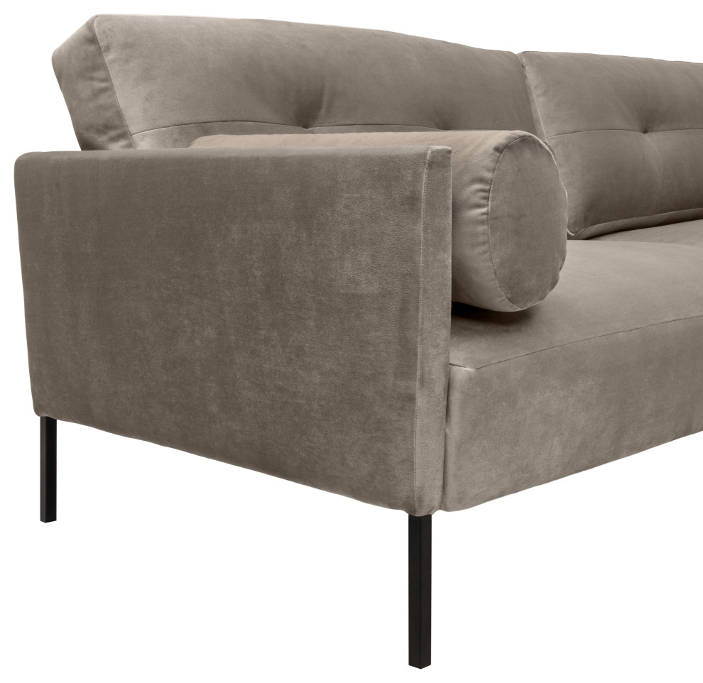 Michalina 84 quotFossil Gray Velvet Sofa with Black Metal Legs   Modern   Sofas   by Armen Living  Houzz