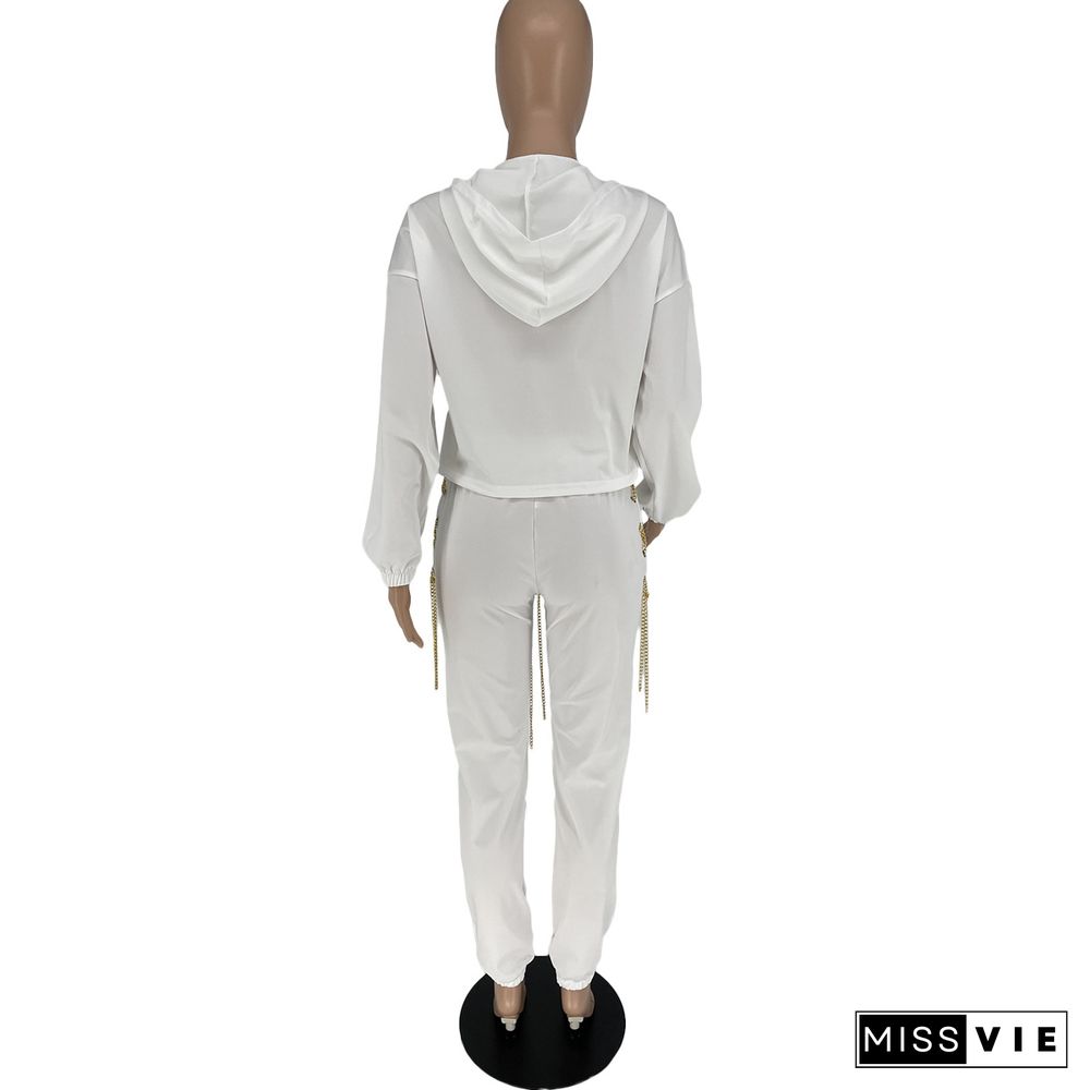 Chain Lace Up Hooded Sweatshirt and Jogger Pants Suit