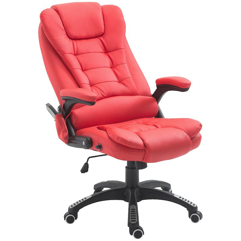 HomCom High Back Executive Massage Office Chair Faux Leather Heated Reclining Desk Chair with 6 Point Vibration Adjustable Height Bright Red