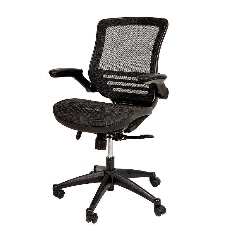 Emma and Oliver Mid-Back Black Mesh Executive Swivel Flip-Up Arm Office Chair Gold Frame