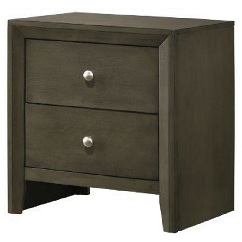 Nightstand with 2 Drawers and Panel Base Support， Gray