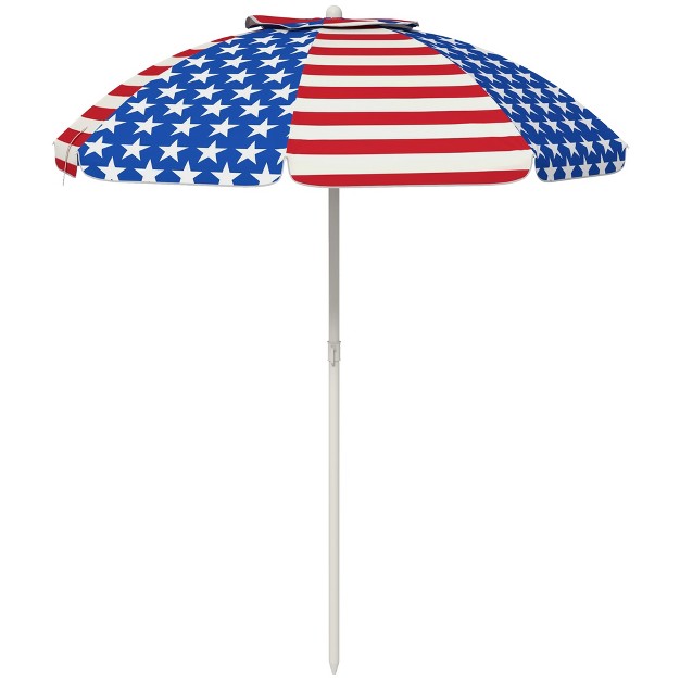 Outsunny 5 7 x27 Beach Umbrella Outdoor Umbrella With Vented Canopy American National Flag