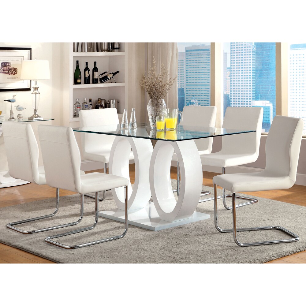 Raji Contemporary Glass Top 7 Piece Dining Set by Furniture of America