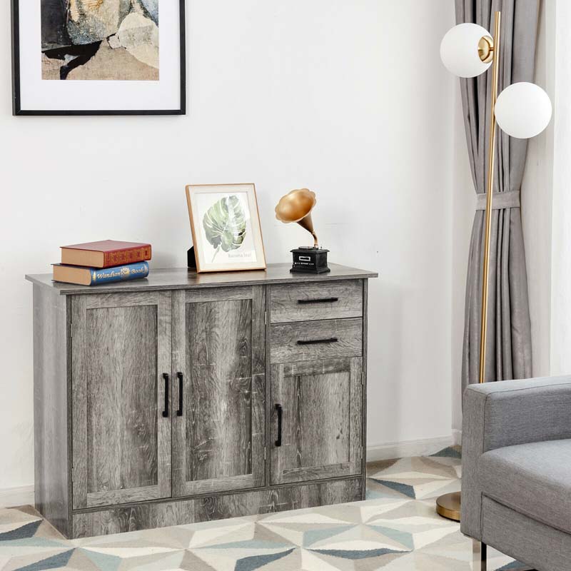 Gray Buffet Server Sideboard Storage Cabinet Console Table Utensils Organizer with 2-Door Cabinet & 2 Drawers