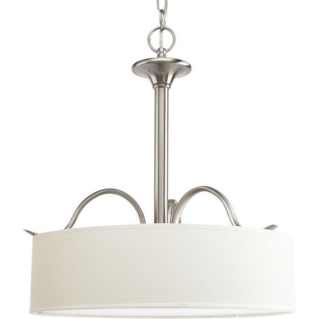 Progress Lighting Inspire 3 light Inverted Pendant Brushed Nickel Off white Linen Shade