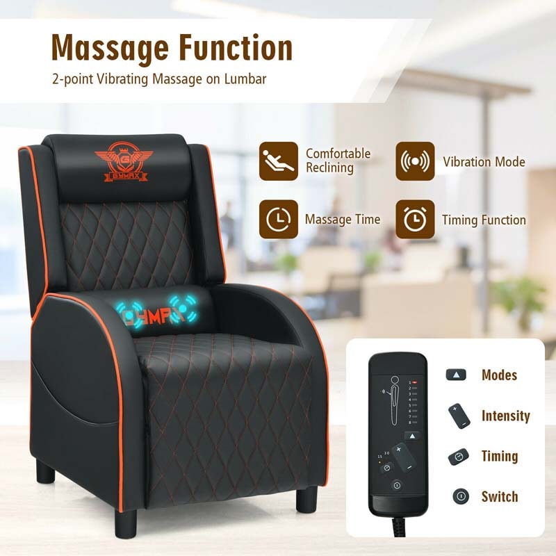 Massage Gaming Recliner Chair, PU Leather Gaming Sofa, Single Sofa, Lounge Sofa, Home Theater Seat with Adjustable Backrest & Footrest