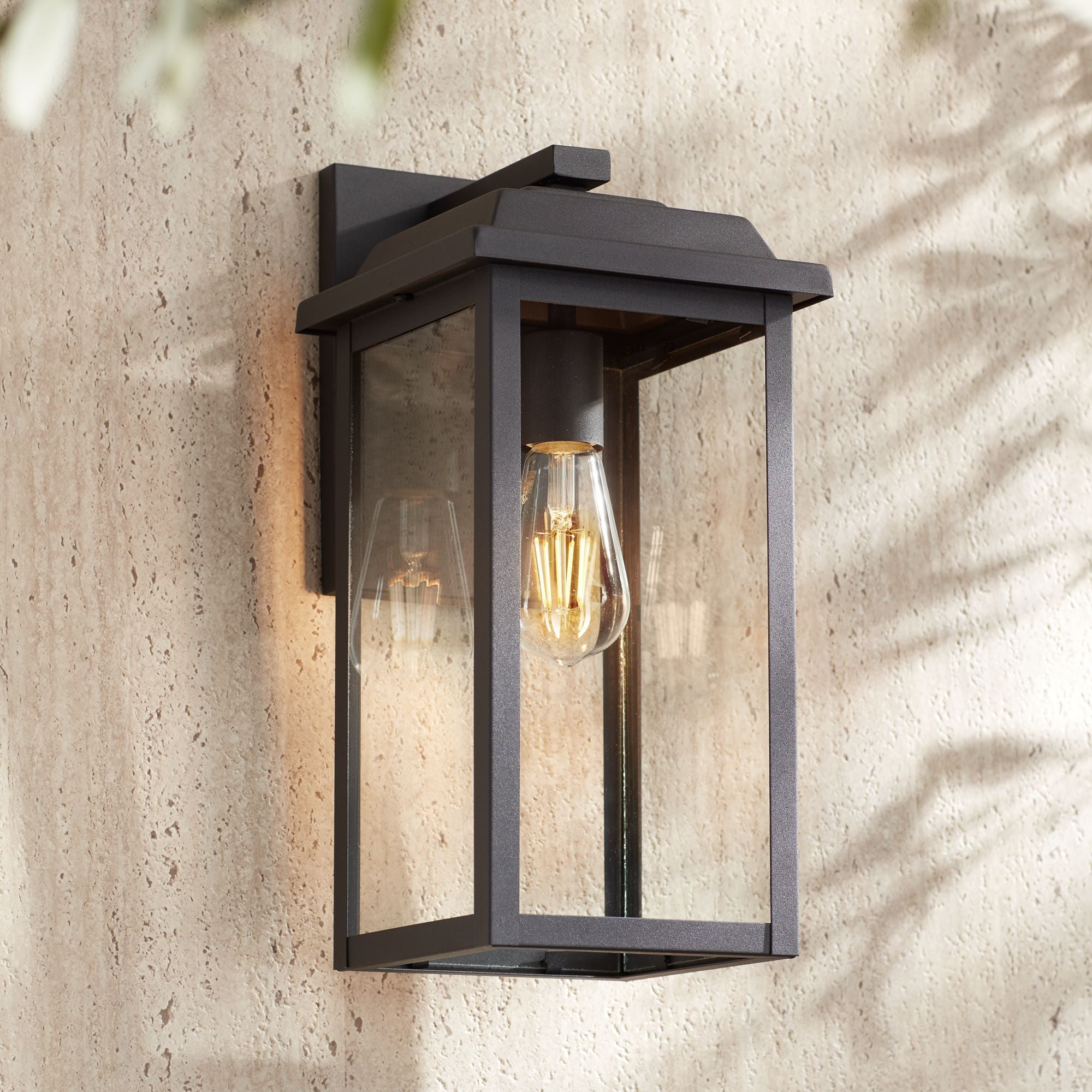 John Timberland Modern Outdoor Wall Light Fixture Textured Black 15 1/4" Clear Glass Panels for Exterior Barn Deck House Porch Yard Patio Outside Roof