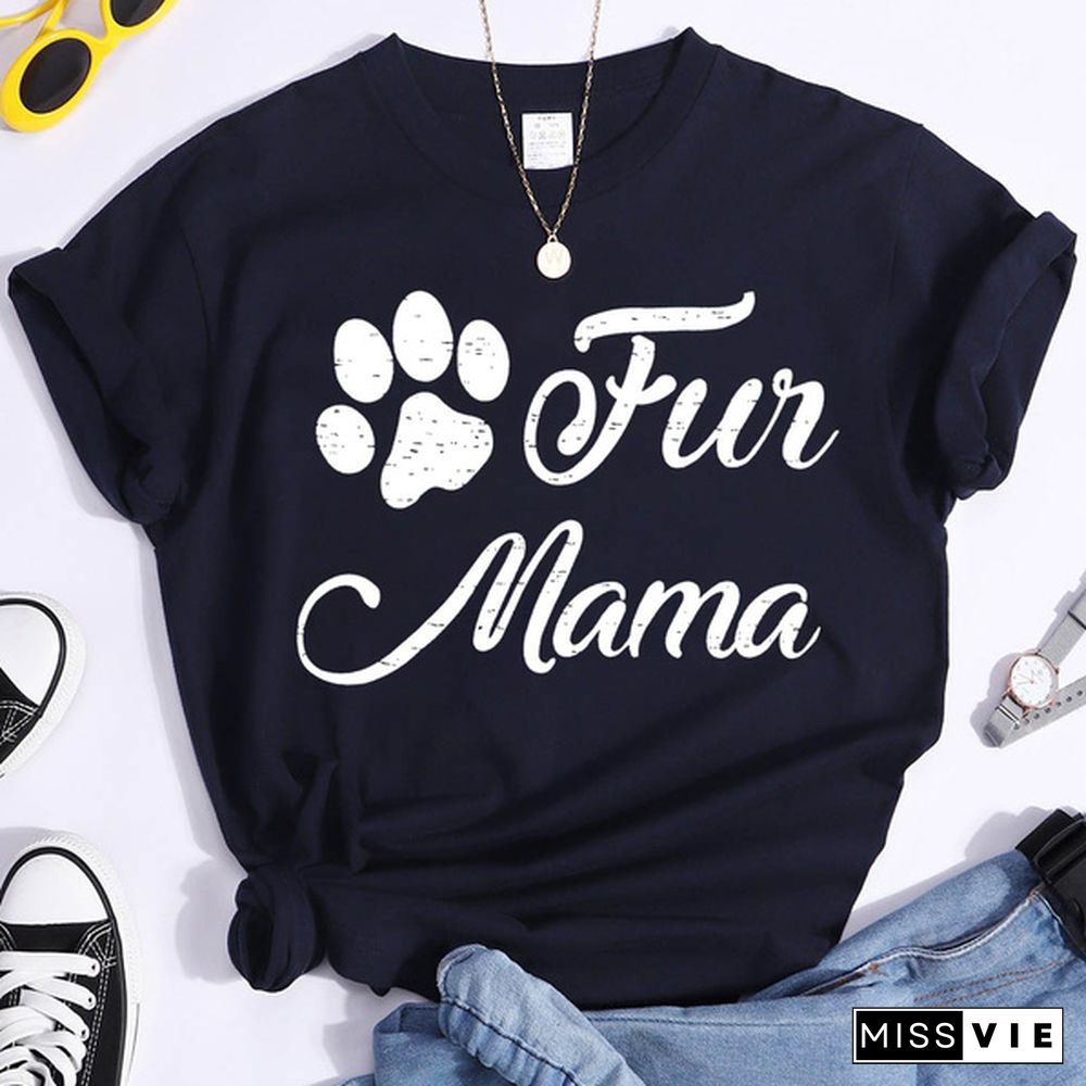 Hot Fun Mama Printed T-Shirts For Women Summer Short Sleeve Tee Shirts Round Neck Casual Summer Ladies Tops